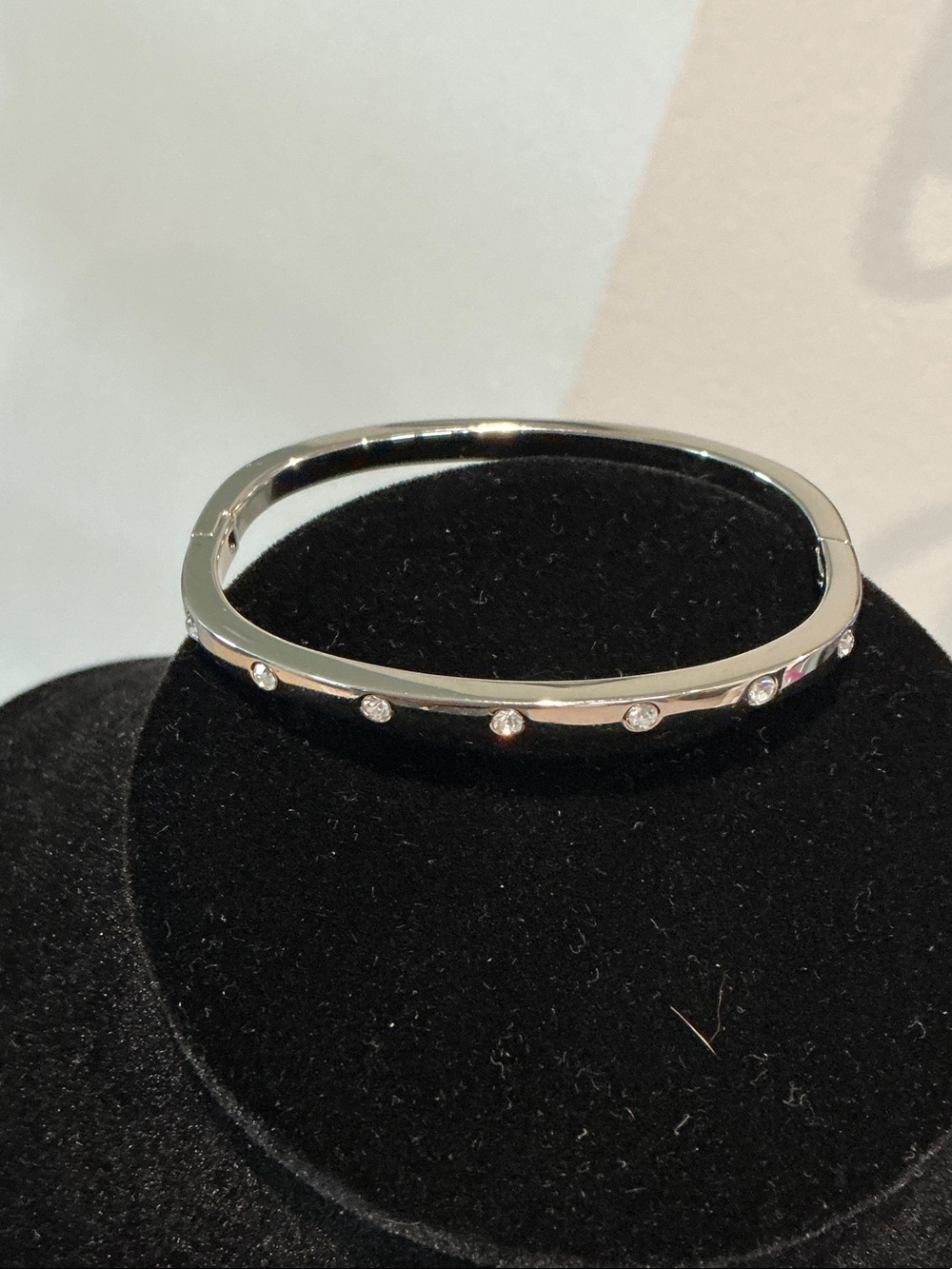 Silver Tone Crystal Accent Hinged Bangle Bracelet